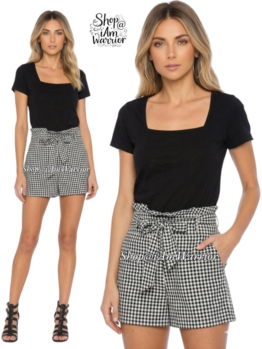 Walter Baker Black White Gingham Tie Waist Paper Bag Shorts 
@shop@iamwarrior
